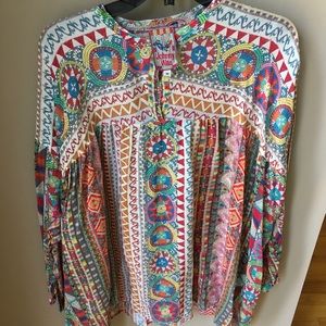 Johnny Was Multicolored LS Tunic Blouse EUC!
